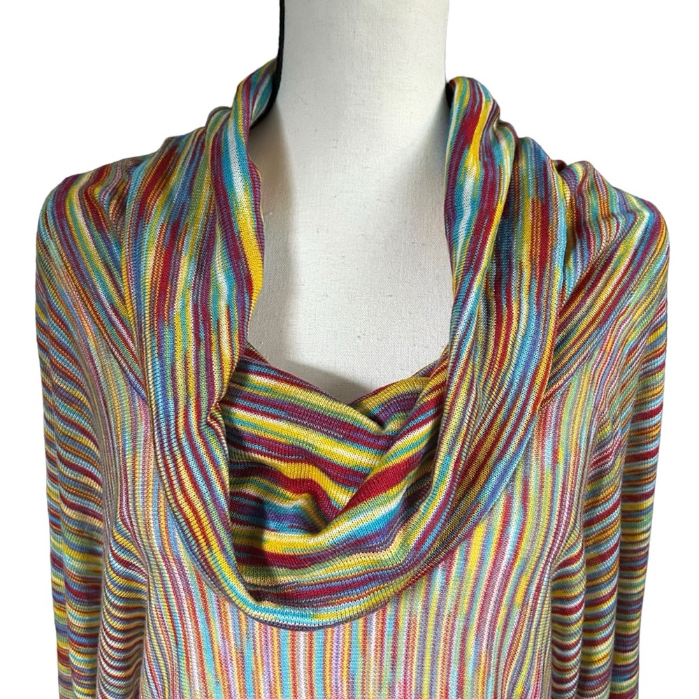 SALE Vertigo Rainbow Knit Cowl Neck Sweater Kimono Sleeve Boho Maximalist XL - Picture 4 of 13